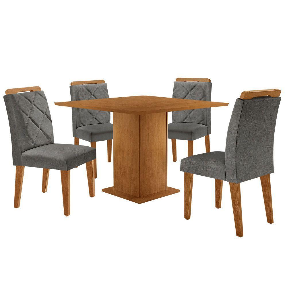 Mesa De Jantar Loren 90cm Mdf 4 Cad Melissa Moderna Mobilia Veludo Grafite/naturalle Laminado - 3