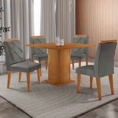 Mesa De Jantar Loren 90cm Mdf 4 Cad Melissa Moderna Mobilia Veludo Grafite/naturalle Laminado