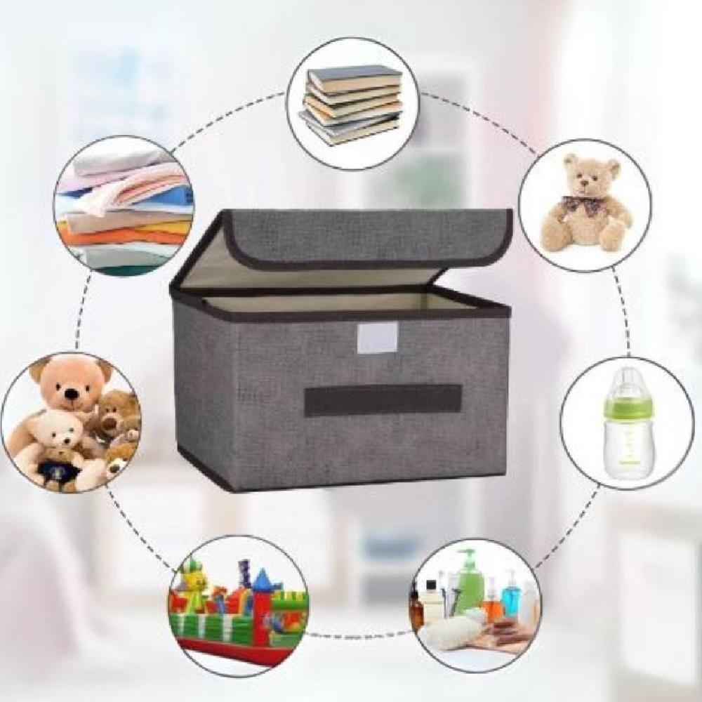 Caixa Dobrável Organizadora Porta Treco Brinquedo Multiuso Desmontável Cesto Empilhável Tecido Com Tampa Organização Guarda Roupa - 6