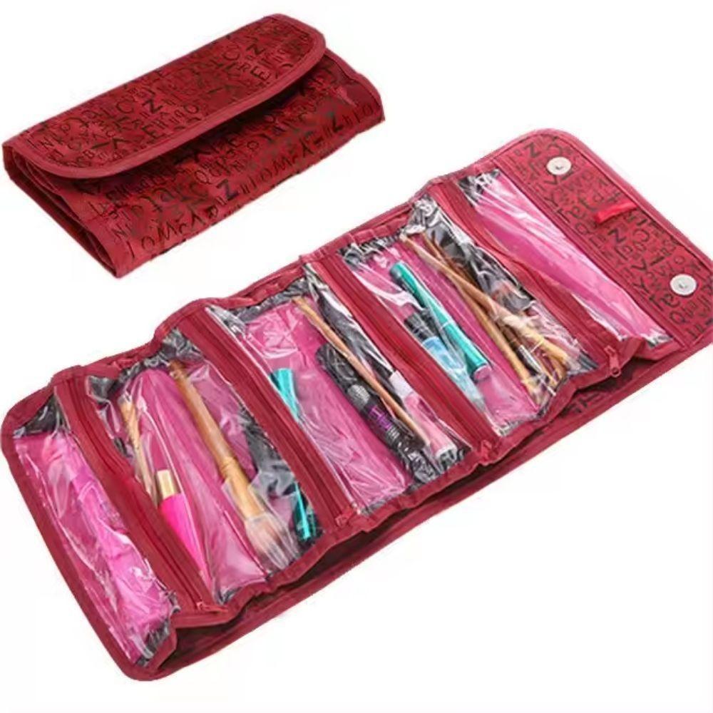 Bolsa Viagem Dobrável Frasqueira Necessaire Bolsinha 4 Divisórias Bolsos Organizador Maquiagem Pincéis Acessórios - 5