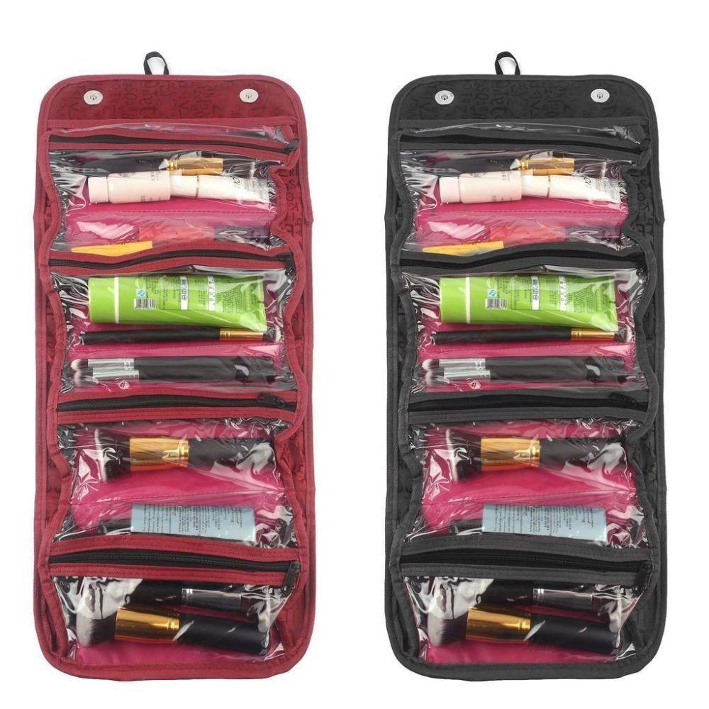 Bolsa Viagem Dobrável Frasqueira Necessaire Bolsinha 4 Divisórias Bolsos Organizador Maquiagem Pincéis Acessórios - 6