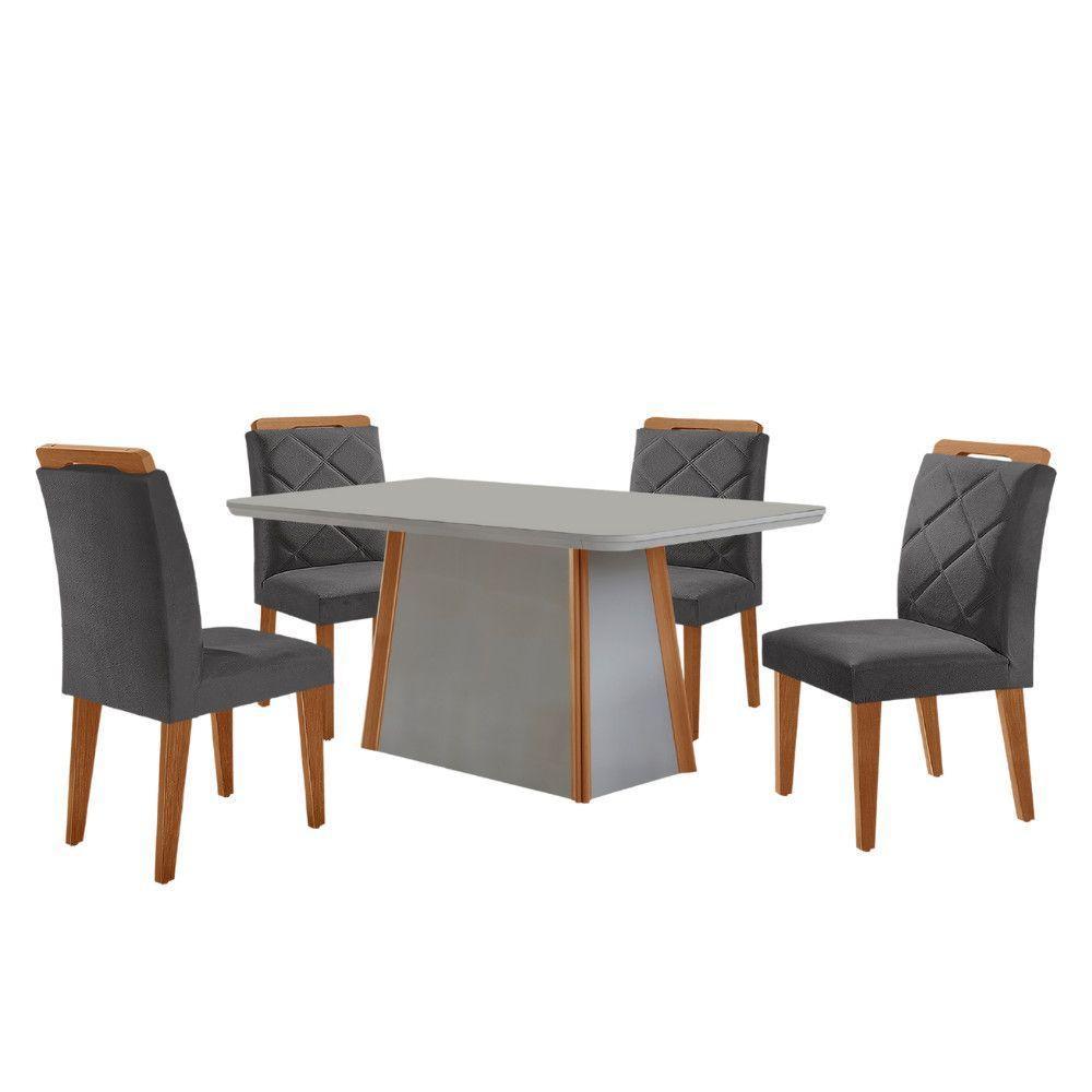 Mesa De Jantar Diane E 4 Cadeiras Melissa Moderna Mo... Veludo Grafite/off /nat/serig. Off Com Vidro - 2