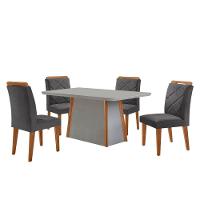 Mesa De Jantar Diane E 4 Cadeiras Melissa Moderna Mo... Veludo Grafite/off /nat/serig. Off Com Vidro - 2