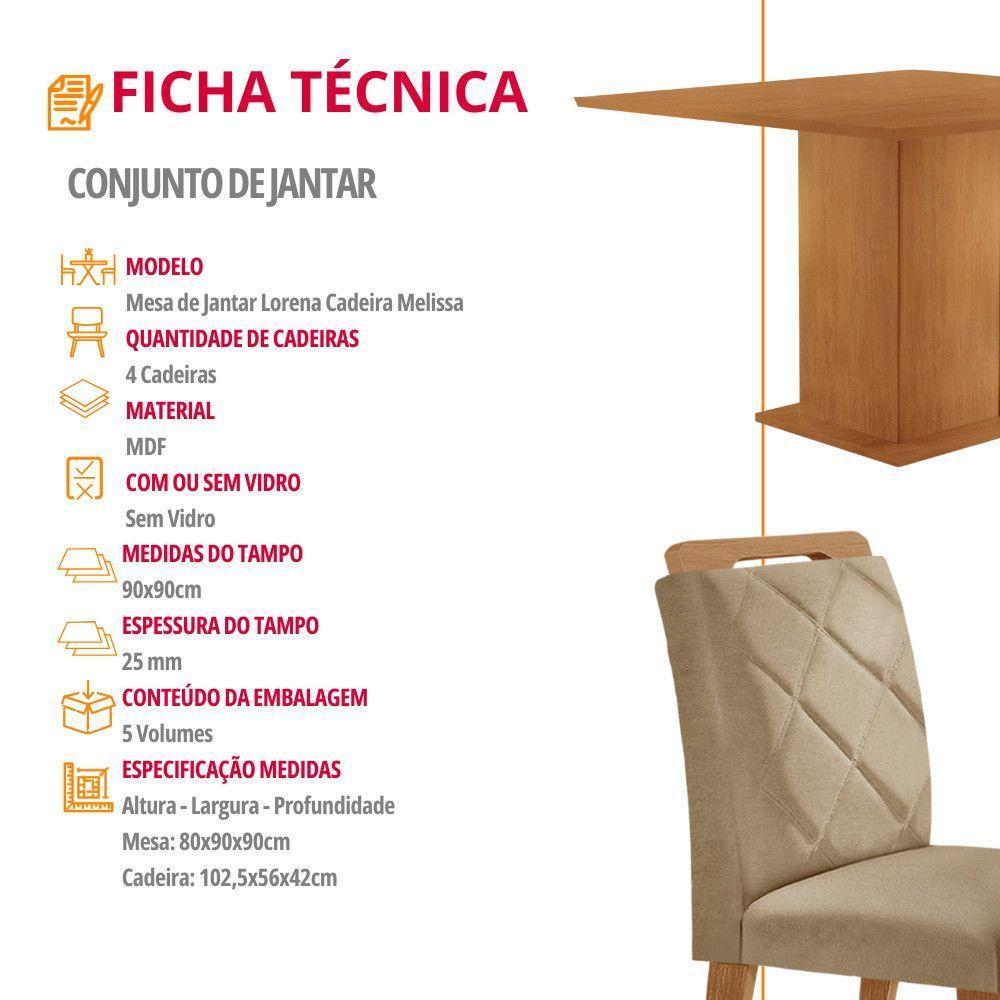Mesa De Jantar Loren 90cm Mdf 4 Cad Melissa Moderna Mobilia Turim 07/naturale Laminado - 6