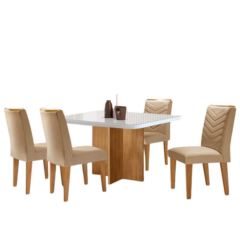Sala De Jantar Mesa 90cm Olímpia Cadeira Liz Moderna ... Turim 07/off/naturale/serig. Off Com Vidro - 2