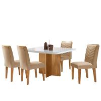 Sala De Jantar Mesa 90cm Olímpia Cadeira Liz Moderna ... Turim 07/off/naturale/serig. Off Com Vidro - 2