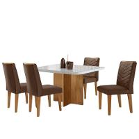 Sala De Jantar Mesa 90cm Olímpia Cadeira Liz Moderna M... Veludo Marrom/off/nat/serig Off Com Vidro - 2