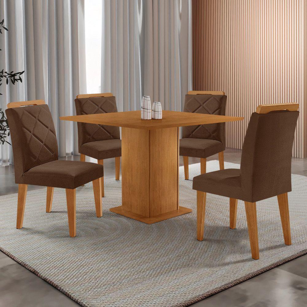 Mesa De Jantar Loren 90cm Mdf 4 Cad Melissa Moderna Mobilia Veludo Marrom/naturalle Laminado - 1