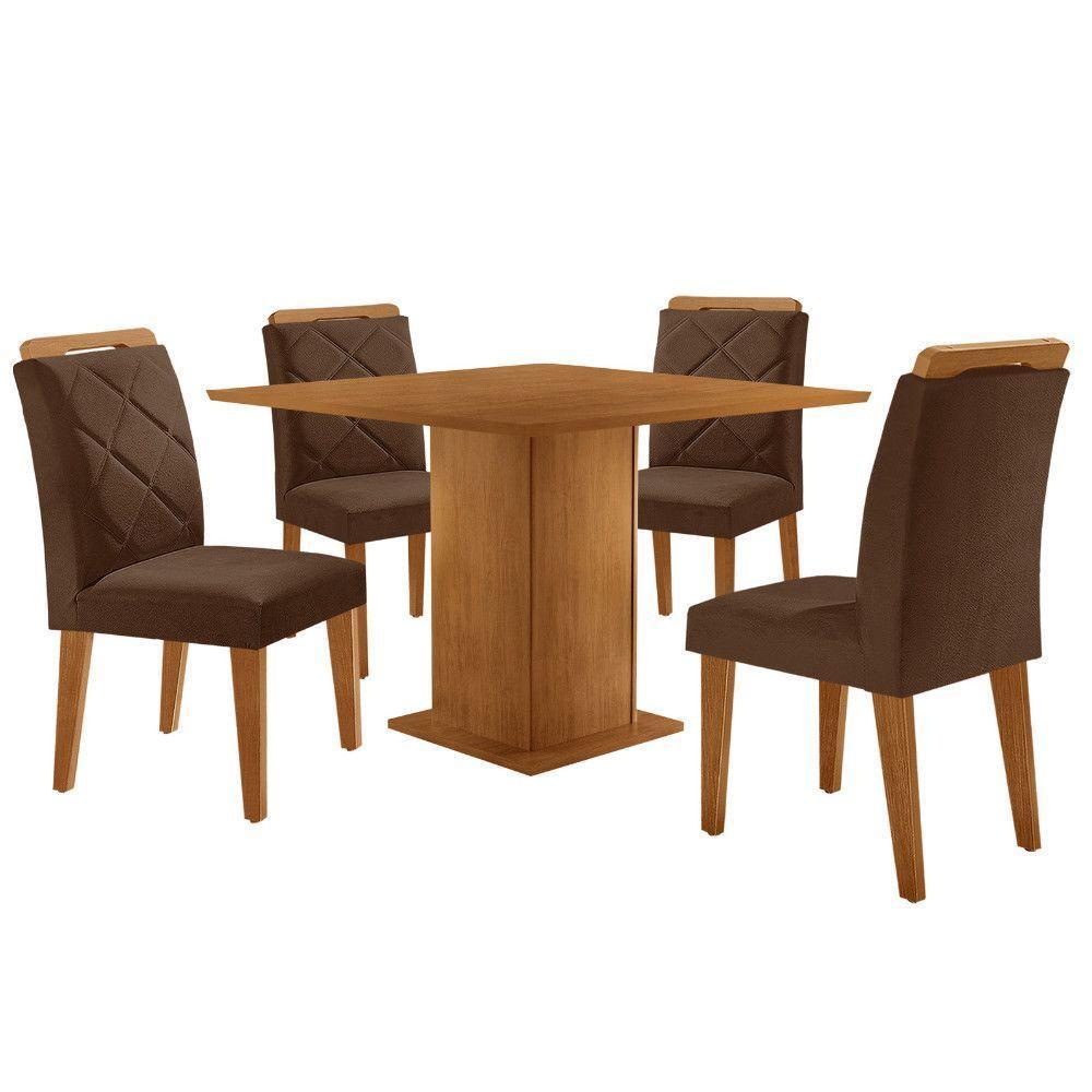 Mesa De Jantar Loren 90cm Mdf 4 Cad Melissa Moderna Mobilia Veludo Marrom/naturalle Laminado - 2