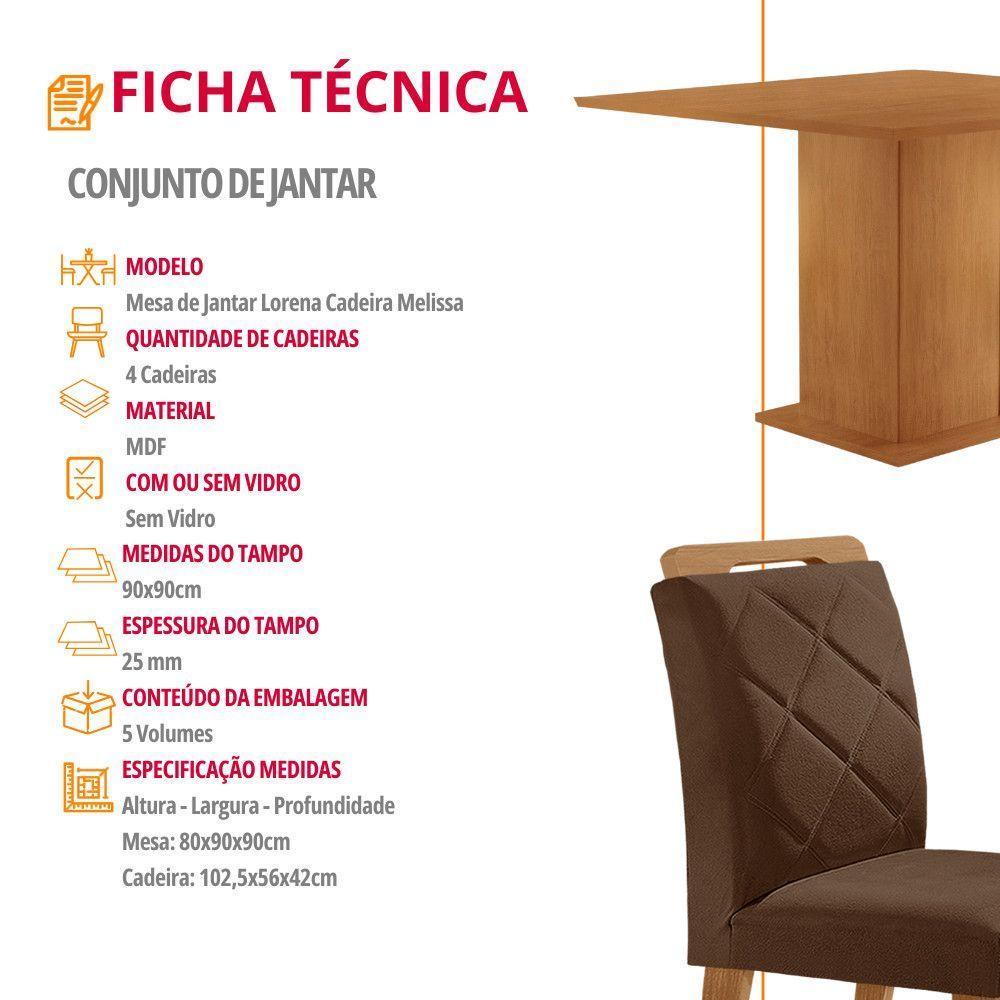 Mesa De Jantar Loren 90cm Mdf 4 Cad Melissa Moderna Mobilia Veludo Marrom/naturalle Laminado - 6