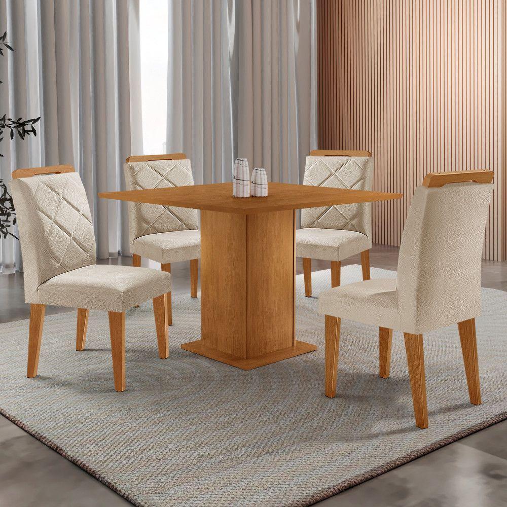 Mesa De Jantar Loren 90cm Mdf 4 Cad Melissa Moderna Mobilia Veludo Creme/naturale Laminado - 1