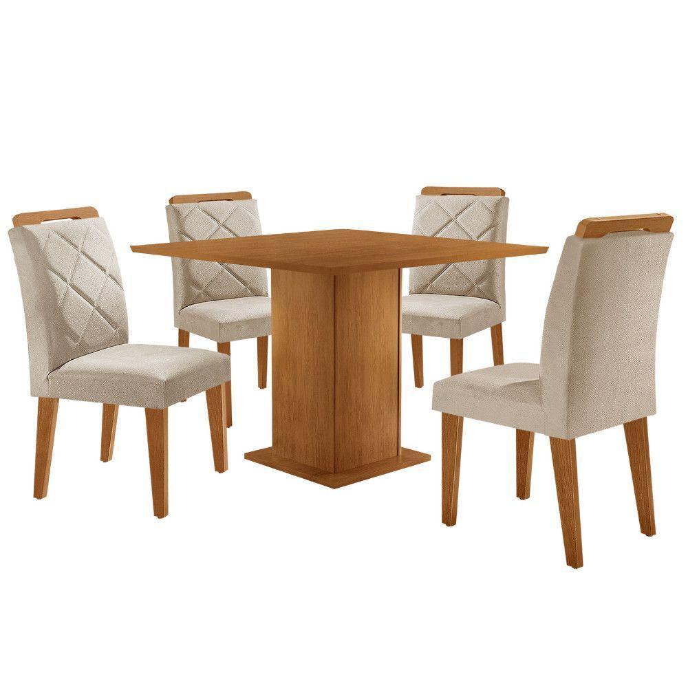 Mesa De Jantar Loren 90cm Mdf 4 Cad Melissa Moderna Mobilia Veludo Creme/naturale Laminado - 2