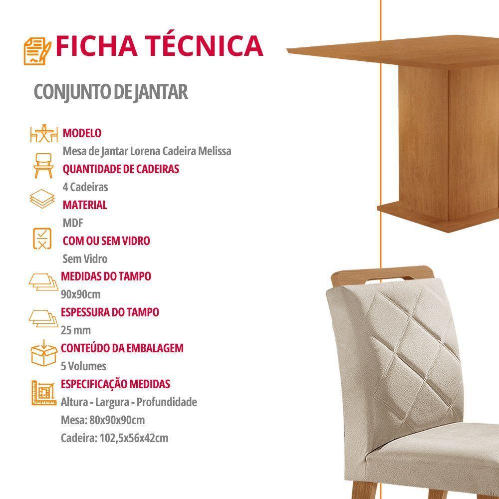 Mesa De Jantar Loren 90cm Mdf 4 Cad Melissa Moderna Mobilia Veludo Creme/naturale Laminado - 6