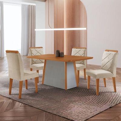 Mesa De Jantar Diane E 4 Cadeiras Melissa Moderna Mobilia Veludo Creme/naturale Laminado