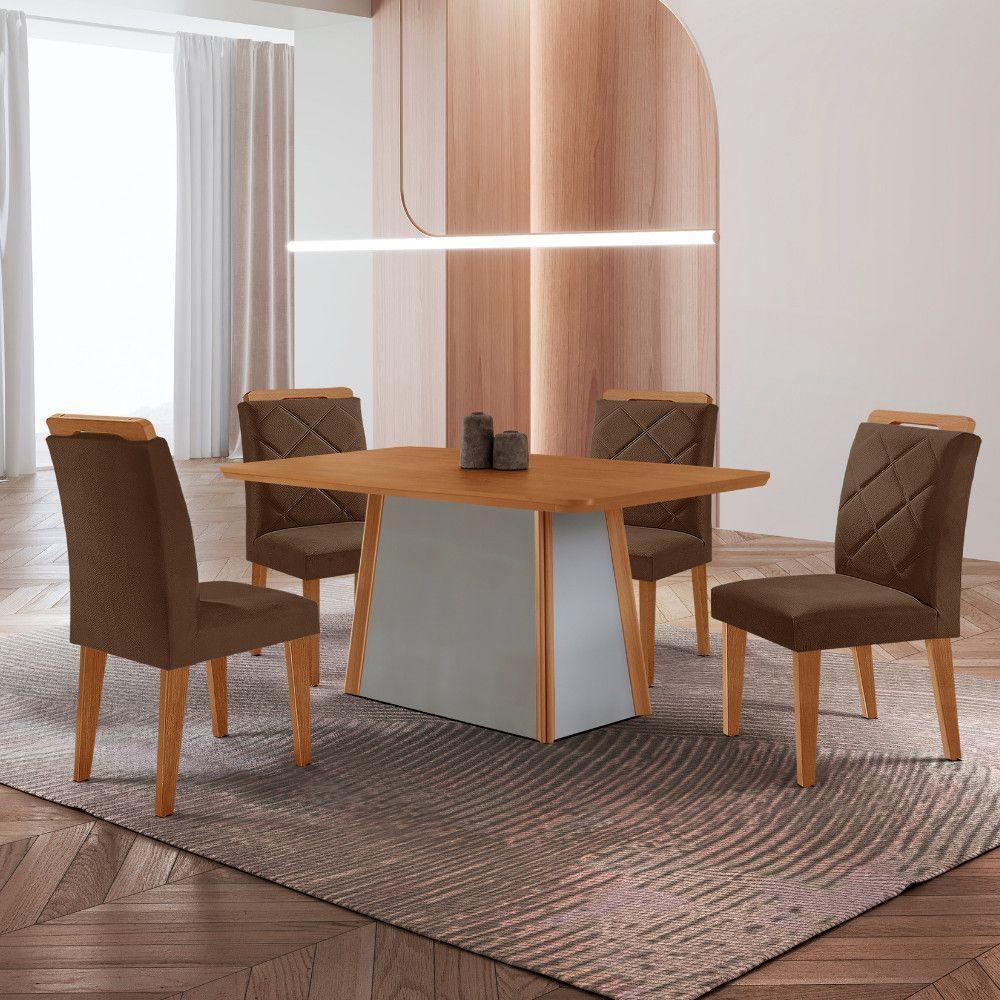 Mesa De Jantar Diane E 4 Cadeiras Melissa Moderna Mobilia Veludo Marrom/naturalle Laminado - 1