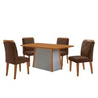 Mesa De Jantar Diane E 4 Cadeiras Melissa Moderna Mobilia Veludo Marrom/naturalle Laminado - 2