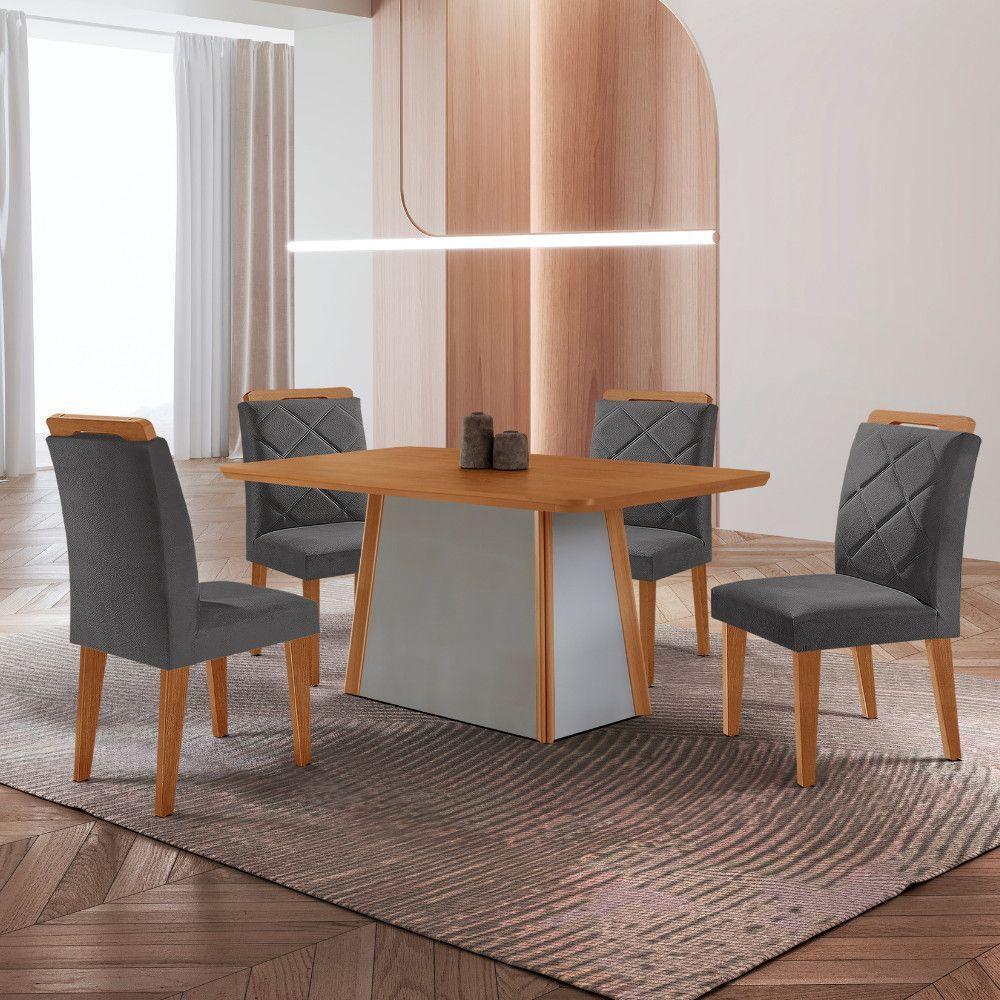 Mesa De Jantar Diane E 4 Cadeiras Melissa Moderna Mobilia Veludo Grafite/naturalle Laminado - 1