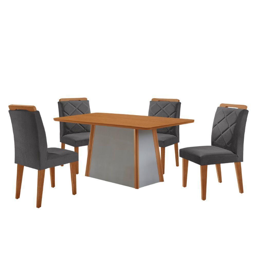 Mesa De Jantar Diane E 4 Cadeiras Melissa Moderna Mobilia Veludo Grafite/naturalle Laminado - 2
