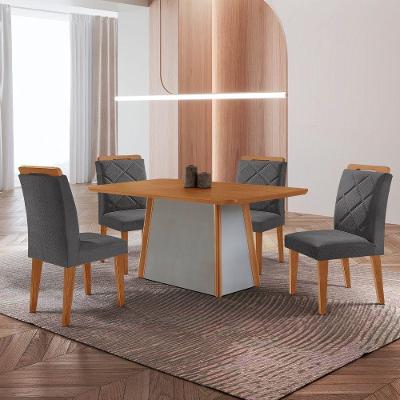 Mesa De Jantar Diane E 4 Cadeiras Melissa Moderna Mobilia Veludo Grafite/naturalle Laminado