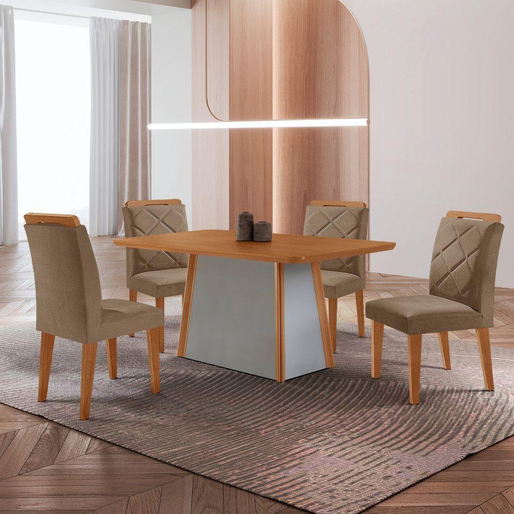 Mesa De Jantar Diane E 4 Cadeiras Melissa Moderna Mobilia Veludo Capuccino/naturalle Laminado - 1