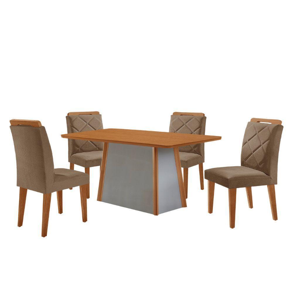 Mesa De Jantar Diane E 4 Cadeiras Melissa Moderna Mobilia Veludo Capuccino/naturalle Laminado - 2