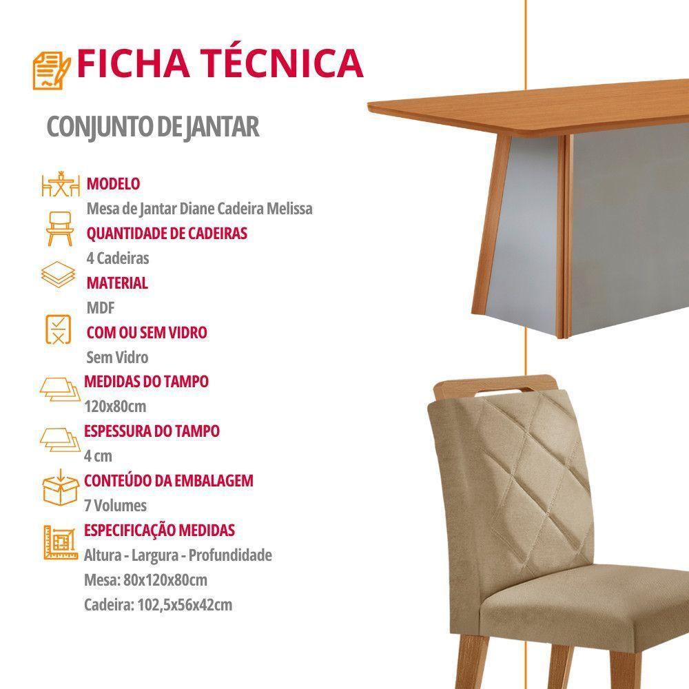 Mesa De Jantar Diane E 4 Cadeiras Melissa Moderna Mobilia Turim 07/naturale Laminado - 6