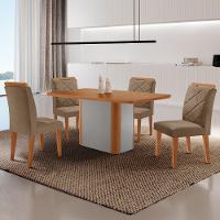 Mesa De Jantar Isadora Mdf Com 4 Cadeiras Moderna Mobilia Veludo Capuccino/naturalle Laminado - 1