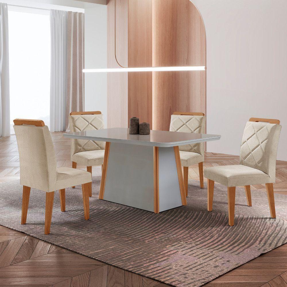 Mesa De Jantar Diane E 4 Cadeiras Melissa Moderna M... Veludo Creme/off/naturale/serig Off Com Vidro - 1