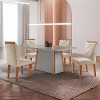 Mesa De Jantar Diane E 4 Cadeiras Melissa Moderna M... Veludo Creme/off/naturale/serig Off Com Vidro - 1