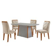 Mesa De Jantar Diane E 4 Cadeiras Melissa Moderna M... Veludo Creme/off/naturale/serig Off Com Vidro - 2