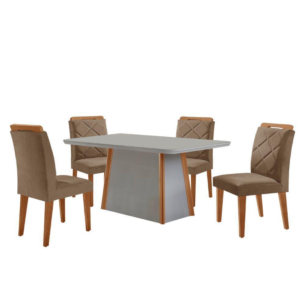 Mesa De Jantar Diane E 4 Cadeiras Melissa Moderna Mo... Veludo Capuccino/off/nat/serig Off Com Vidro - 2