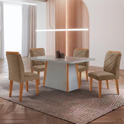 Mesa De Jantar Diane E 4 Cadeiras Melissa Moderna Mo... Veludo Capuccino/off/nat/serig Off Com Vidro
