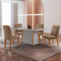 Mesa De Jantar Diane E 4 Cadeiras Melissa Moderna Mo... Veludo Capuccino/off/nat/serig Off Com Vidro - 1