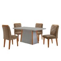Mesa De Jantar Diane E 4 Cadeiras Melissa Moderna Mo... Veludo Capuccino/off/nat/serig Off Com Vidro - 2