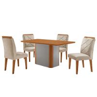 Mesa De Jantar Isadora Mdf Com 4 Cadeiras Moderna Mobilia Veludo Creme/naturale Laminado - 6