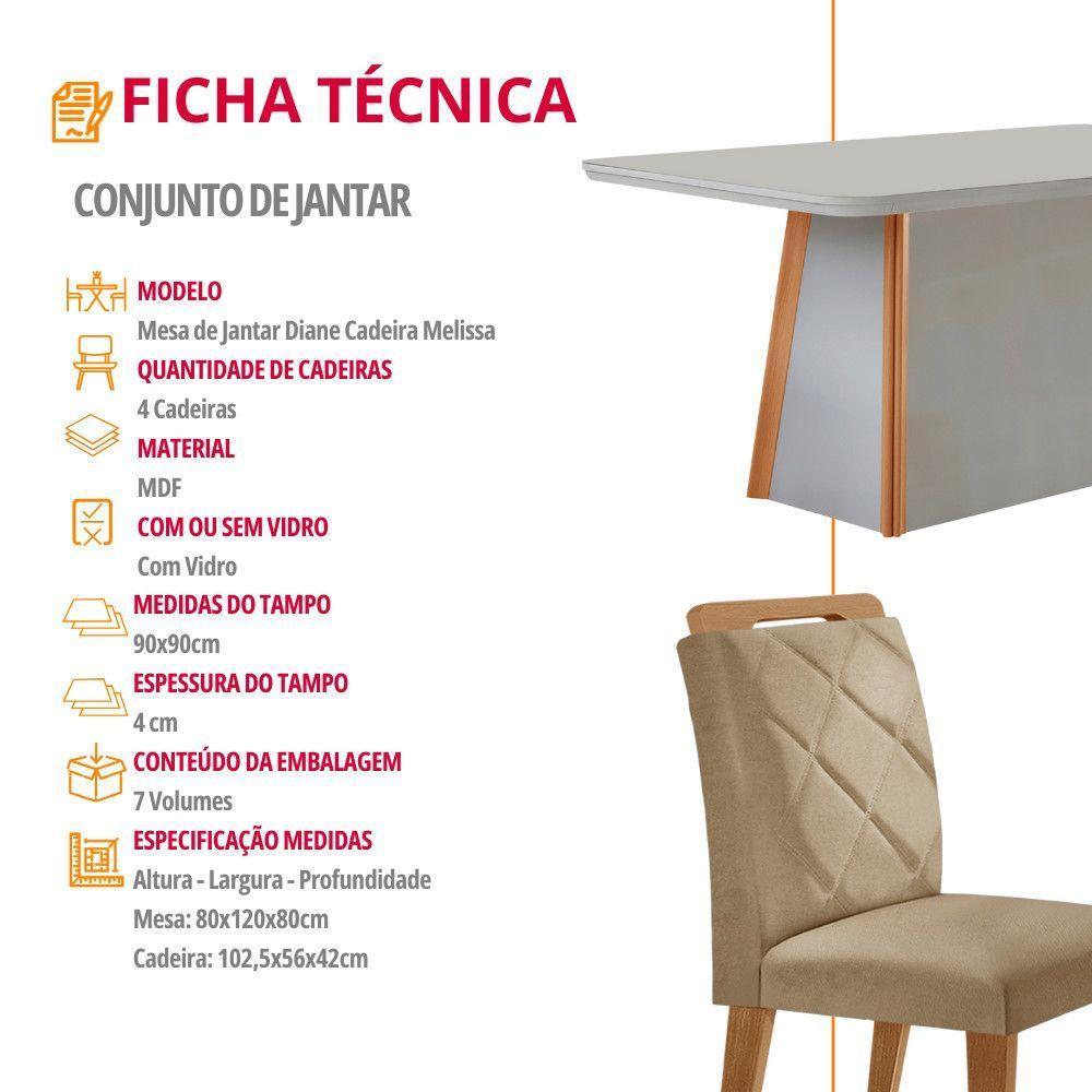 Mesa De Jantar Diane E 4 Cadeiras Melissa Moderna Mobilia Turim 07/off/naturale/serig. Off Com Vidro - 6