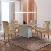 Mesa De Jantar Diane E 4 Cadeiras Melissa Moderna Mobilia Turim 07/off/naturale/serig. Off Com Vidro - 1