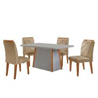 Mesa De Jantar Diane E 4 Cadeiras Melissa Moderna Mobilia Turim 07/off/naturale/serig. Off Com Vidro - 2