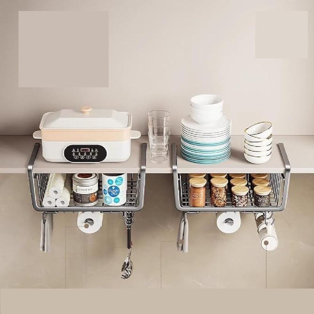 Cesto Organizador Suspenso Prateleira Porta Armário Suporte Bancada Rolo Papel Toalha Gaveta Mesa Cozinha Lavanderia 6 Ganchos - 7