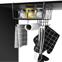 Cesto Organizador Suspenso Prateleira Porta Armário Suporte Bancada Rolo Papel Toalha Gaveta Mesa Cozinha Lavanderia 6 Ganchos - 8