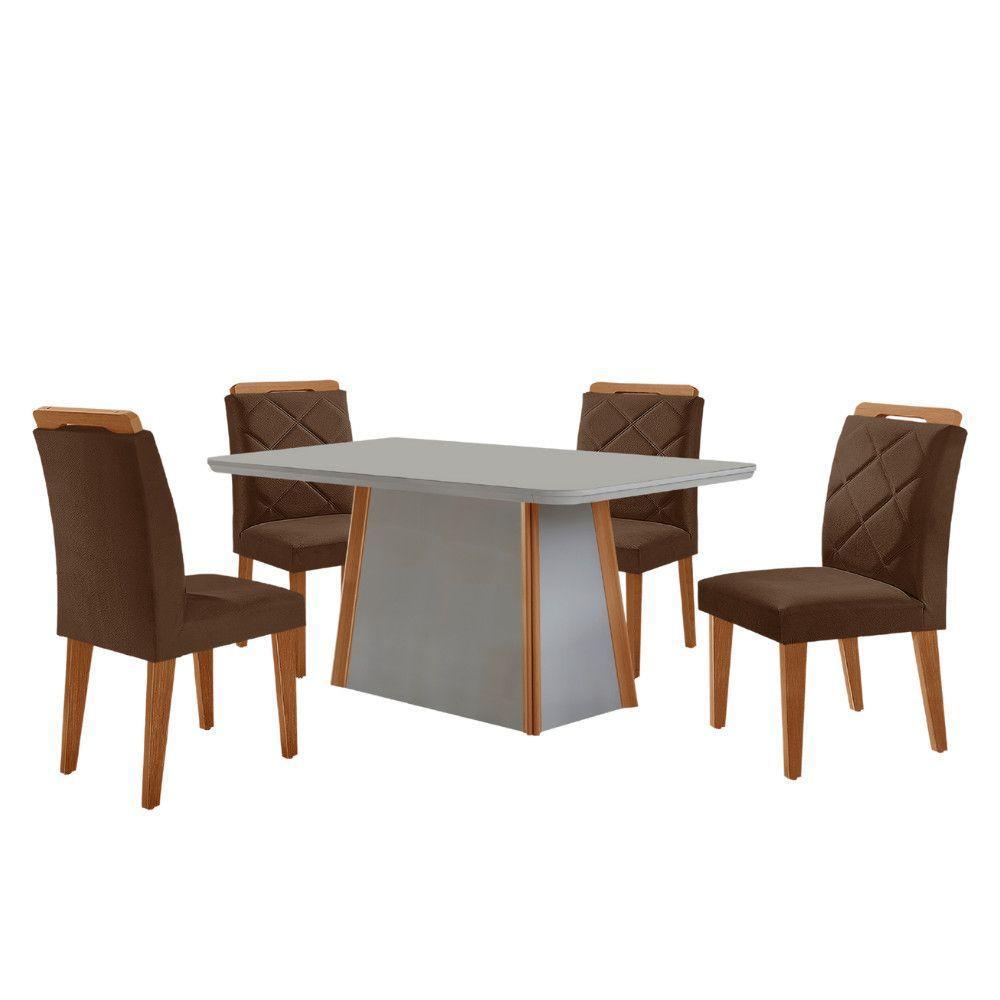Mesa De Jantar Diane E 4 Cadeiras Melissa Moderna Mobilia Veludo Marrom/off/nat/serig Off Com Vidro - 2