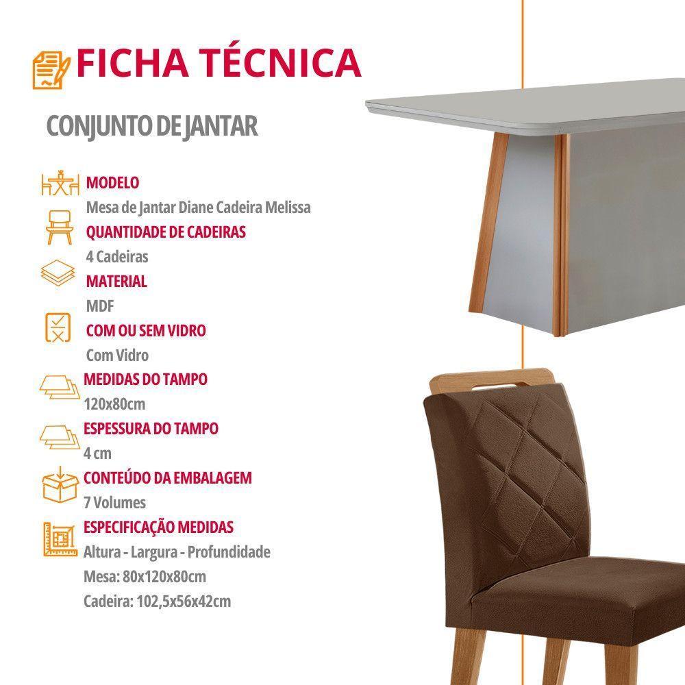 Mesa De Jantar Diane E 4 Cadeiras Melissa Moderna Mobilia Veludo Marrom/off/nat/serig Off Com Vidro - 6