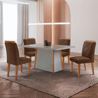 Mesa De Jantar Diane E 4 Cadeiras Melissa Moderna Mobilia Veludo Marrom/off/nat/serig Off Com Vidro