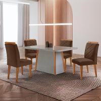 Mesa De Jantar Diane E 4 Cadeiras Melissa Moderna Mobilia Veludo Marrom/off/nat/serig Off Com Vidro - 1