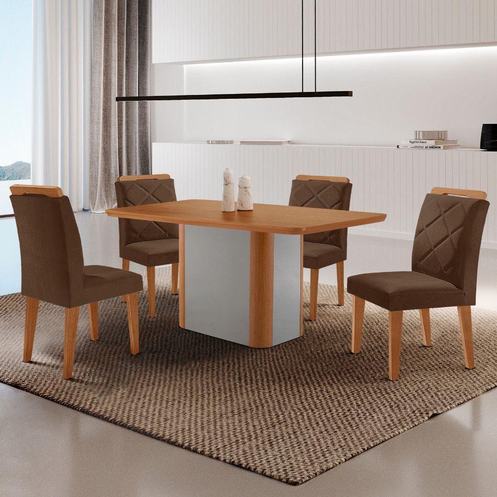 Mesa De Jantar Isadora Mdf Com 4 Cadeiras Moderna Mobilia Veludo Marrom/naturalle Laminado - 1