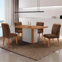 Mesa De Jantar Isadora Mdf Com 4 Cadeiras Moderna Mobilia Veludo Marrom/naturalle Laminado - 1