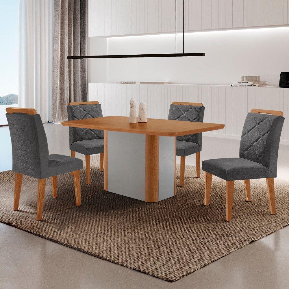 Mesa De Jantar Isadora Mdf Com 4 Cadeiras Moderna Mobilia Veludo Grafite/naturalle Laminado - 1