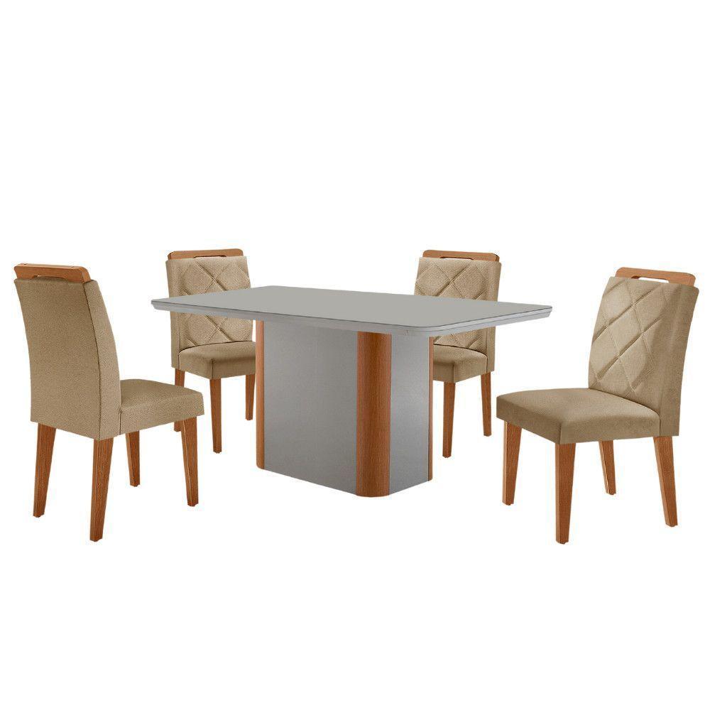 Mesa De Jantar Isadora Com 4 Cadeiras Moderna Mobilia Turim 07/off/naturale/serig. Off Com Vidro - 2