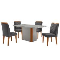 Mesa De Jantar Isadora Com 4 Cadeiras Moderna Mobilia Veludo Grafite/off /nat/serig. Off Com Vidro - 2