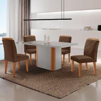 Mesa De Jantar Isadora Com 4 Cadeiras Moderna Mobilia Veludo Marrom/off/nat/serig Off Com Vidro - 1